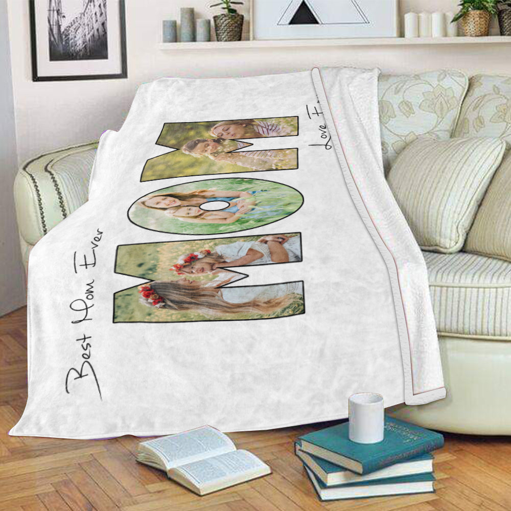 Personalized Mom Photo Collage Fleece Blanket