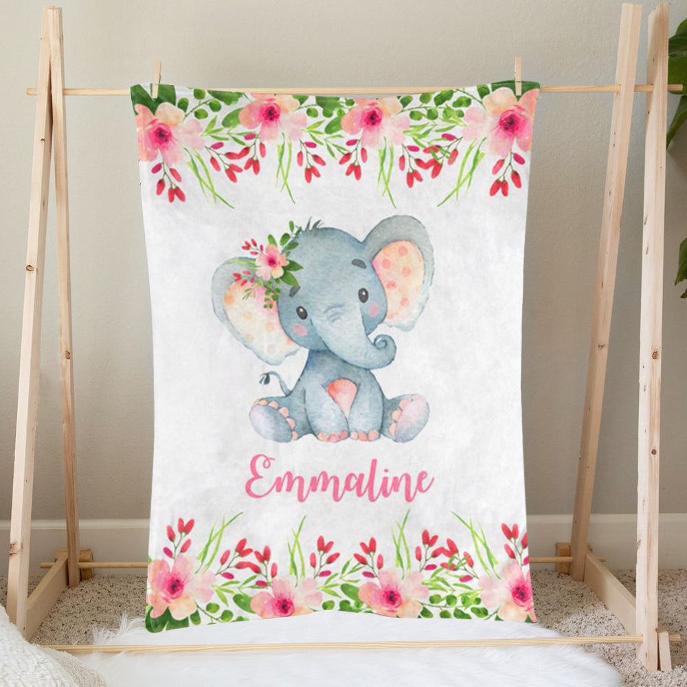 Custom Name Elephant Baby Boy and Girl Blanket