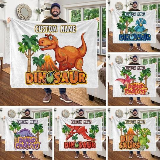 Custom KID'S Name Dinosaur Blankets -Made In USA