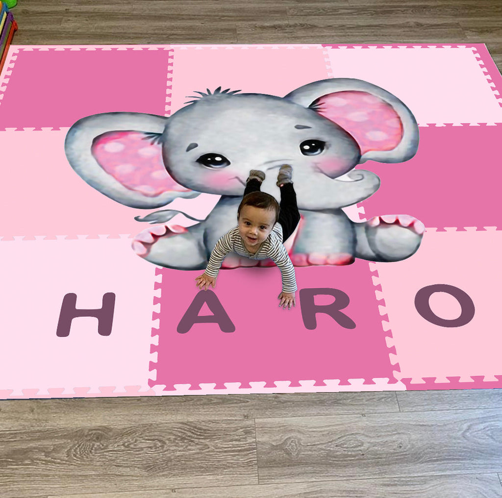 Personalize Safari Play Mat I02-Pink Elephant