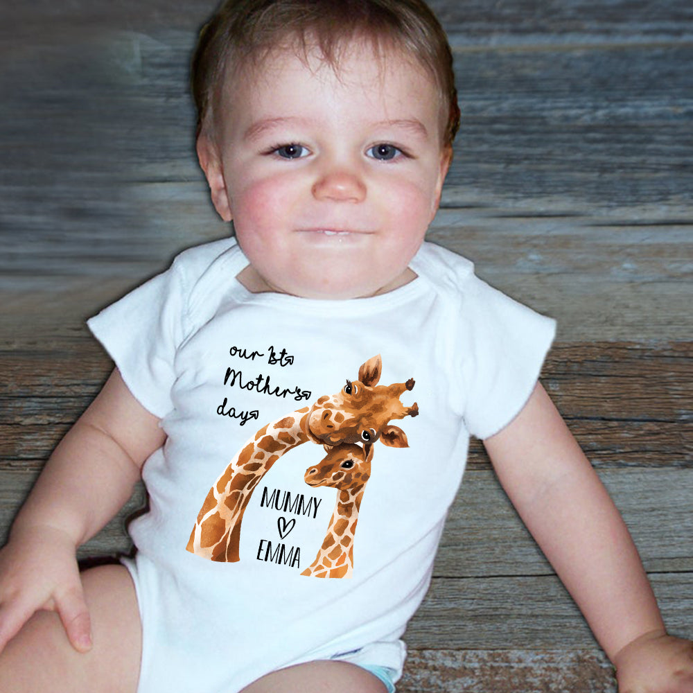 Custom Two Giraffe Mother's Day Baby Onesie