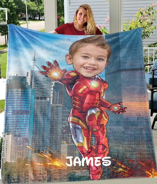 Personalized Hand-Drawing Kid's Photo Portrait Fleece Blanket