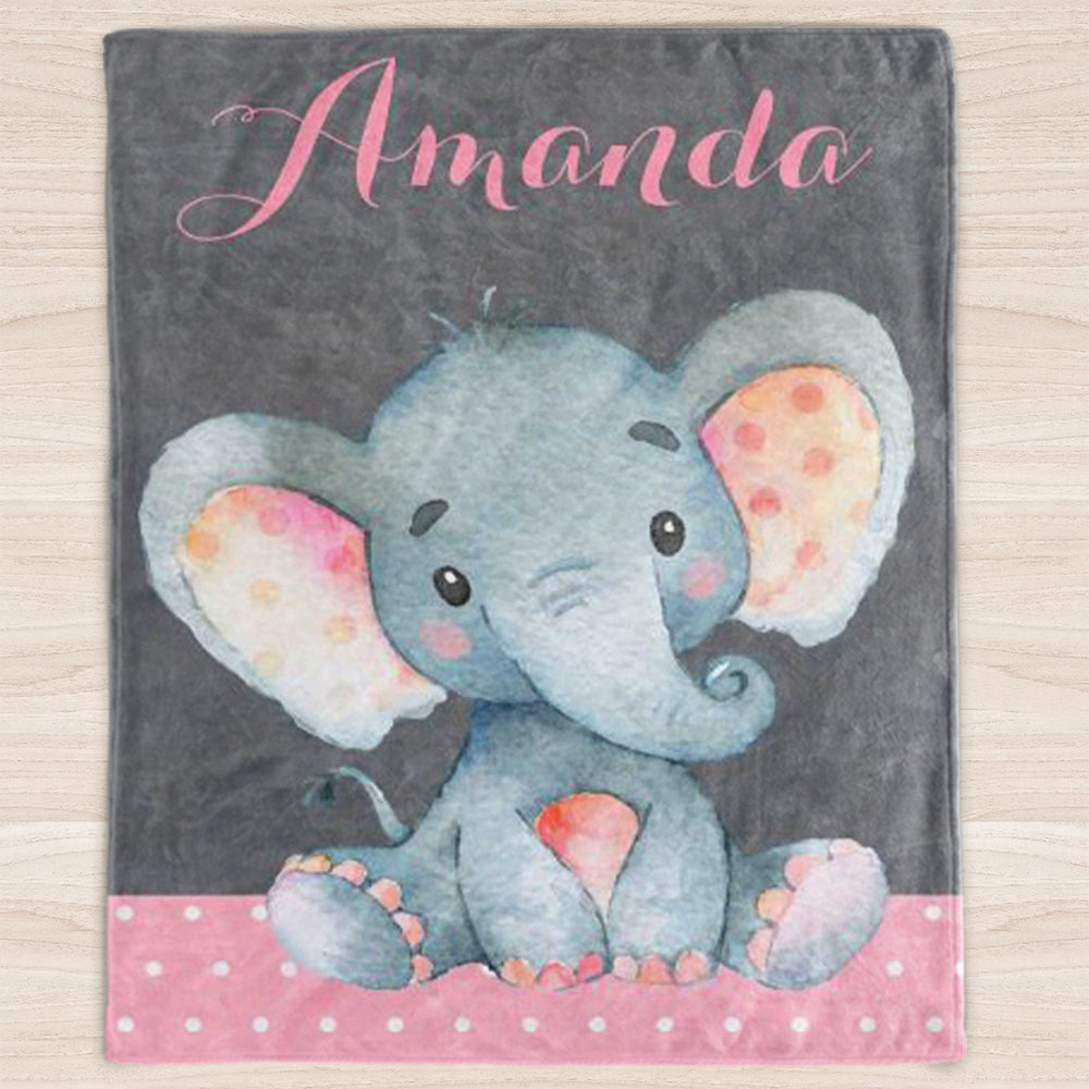 Custom Name Elephant Baby Boy Blanket