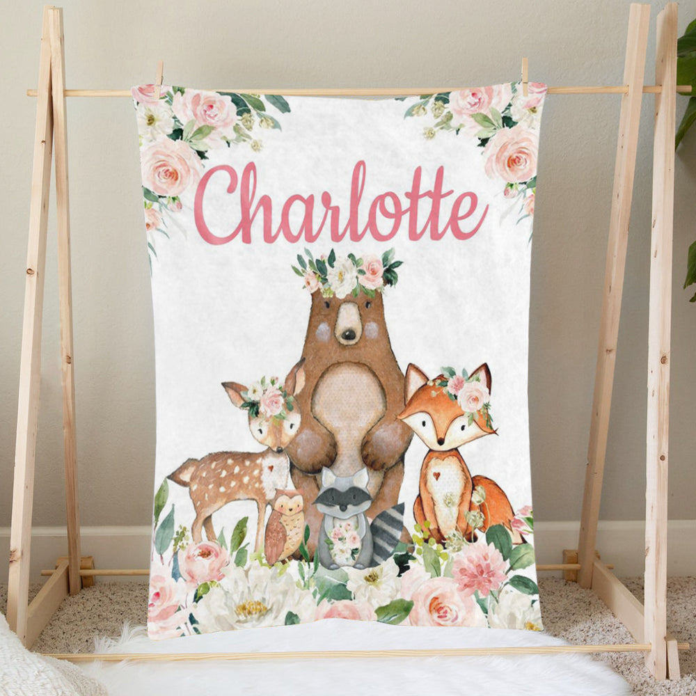 Custom Animal Flower Girl Name Blanket