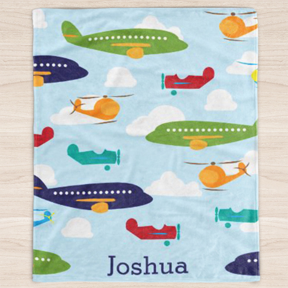 Custom airplane Baby Boy Name Blanket