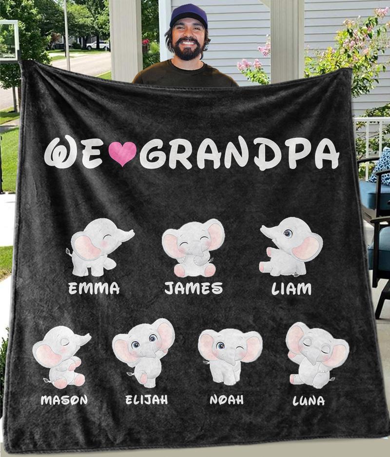 Personalized Little Elephant Christmas Family Member Fleece Blanket I04
