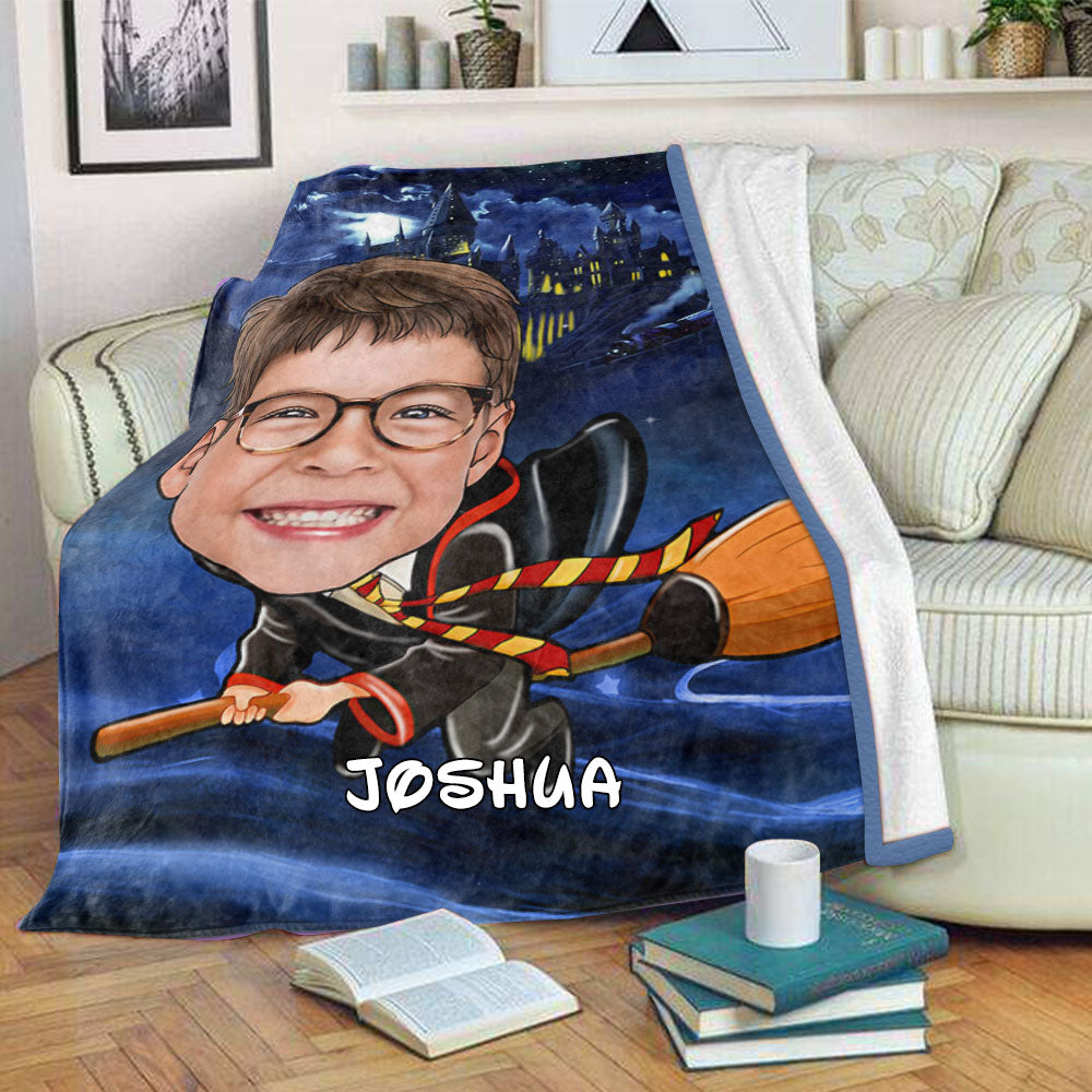 Personalized Hand-Drawing Kid's Photo Portrait Fleece Blanket IX