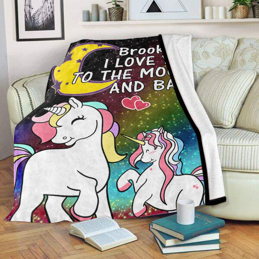 Personalized Magic Unicorn Premium Fleece Blanket - I Love You to The Moon & Back