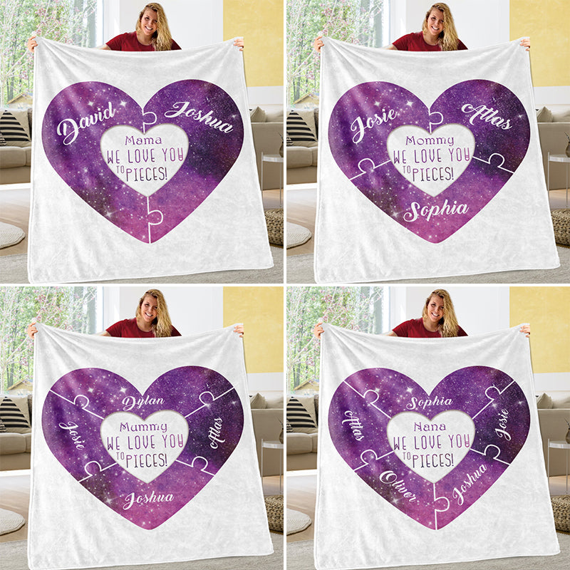 Custom Love You To Pieces Blankets Personalized Cozy Plush Fleece Blanket with Your Nick & Kids' Names