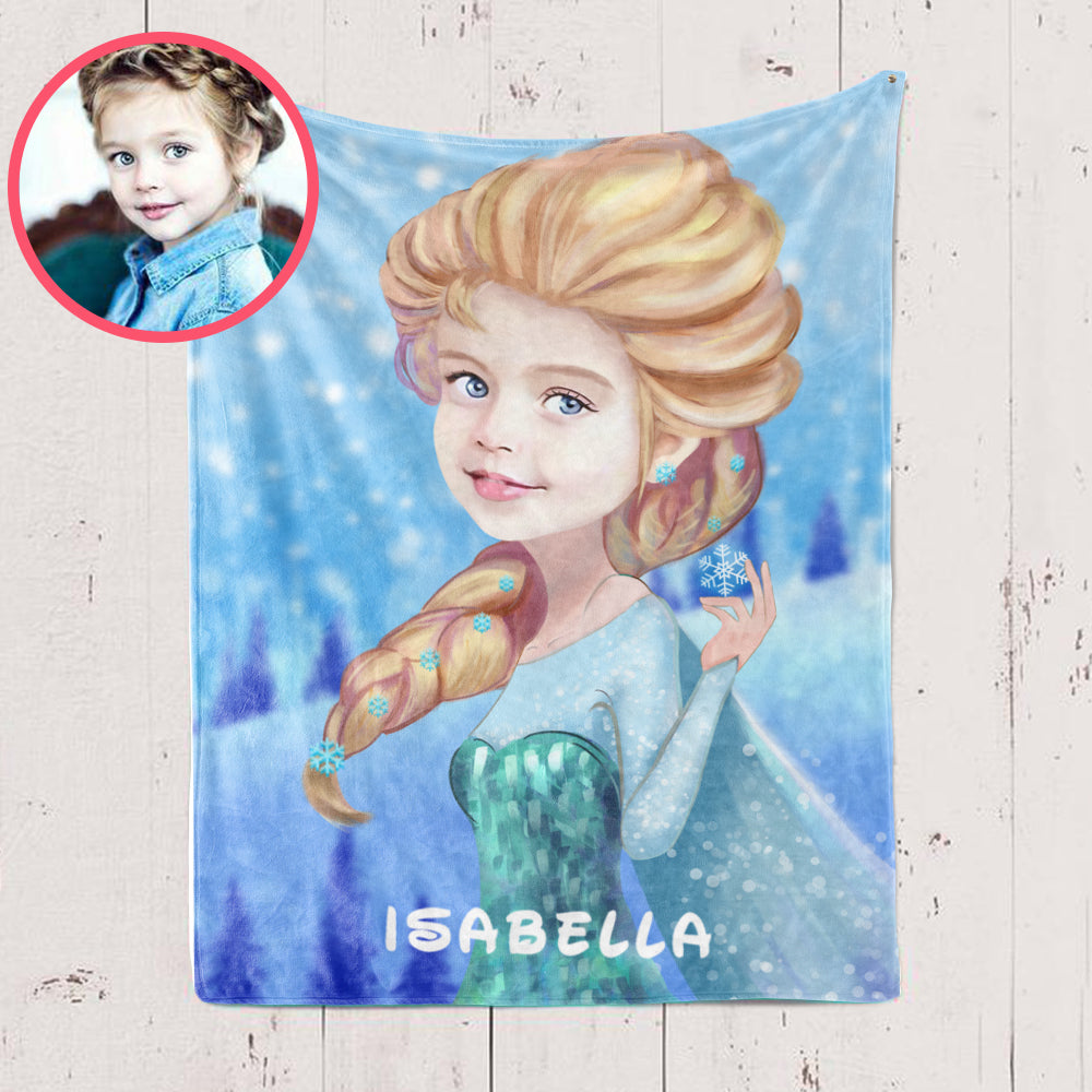 Personalized Hand-Drawing Kid's Photo Portrait Fleece Blanket I