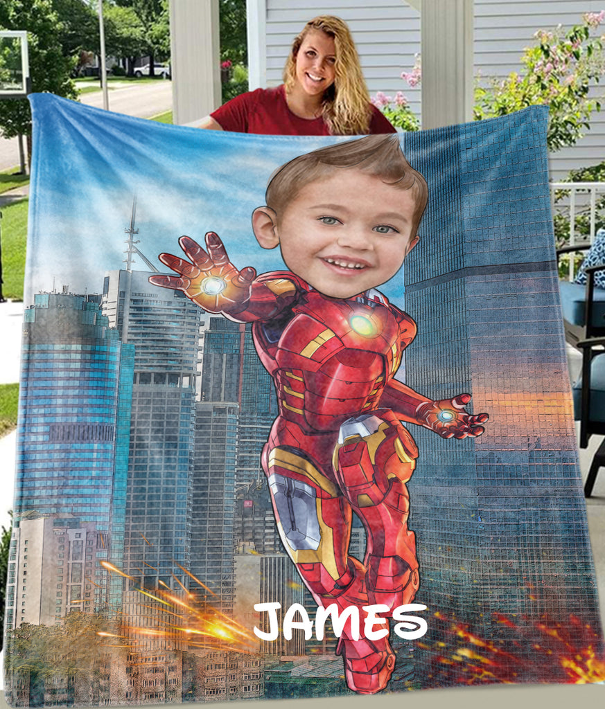 Personalized Hand-Drawing Kid's Photo Portrait Fleece Blanket V