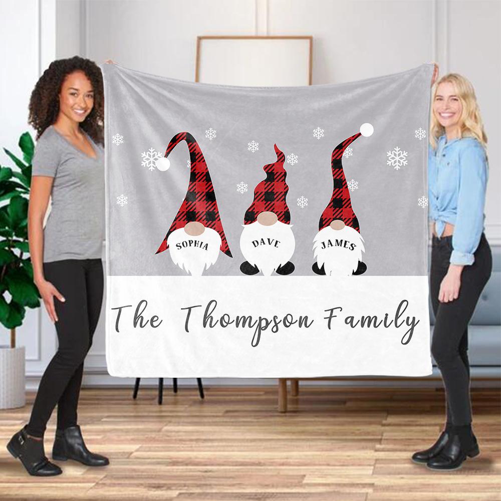 Personalized Christmas Gnomes Family Member's Name Fleece Blanket II