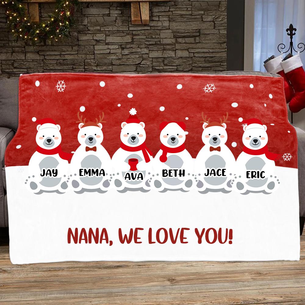 Personalized Christmas Polar Bear Blanket with Children's Names