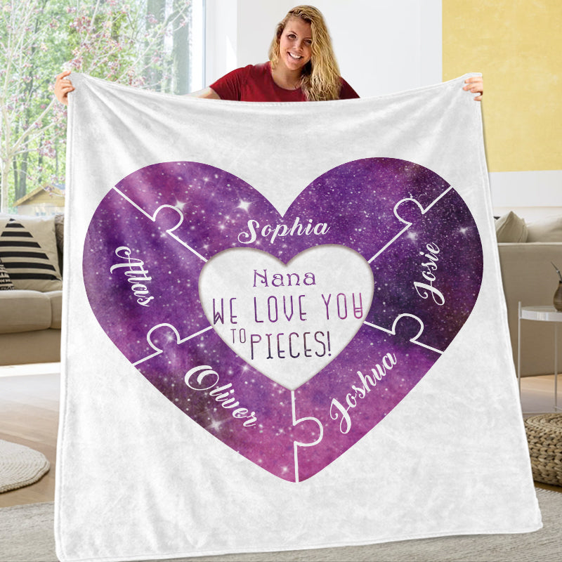 Custom Love You To Pieces Blankets Personalized Cozy Plush Fleece Blanket with Your Nick & Kids' Names