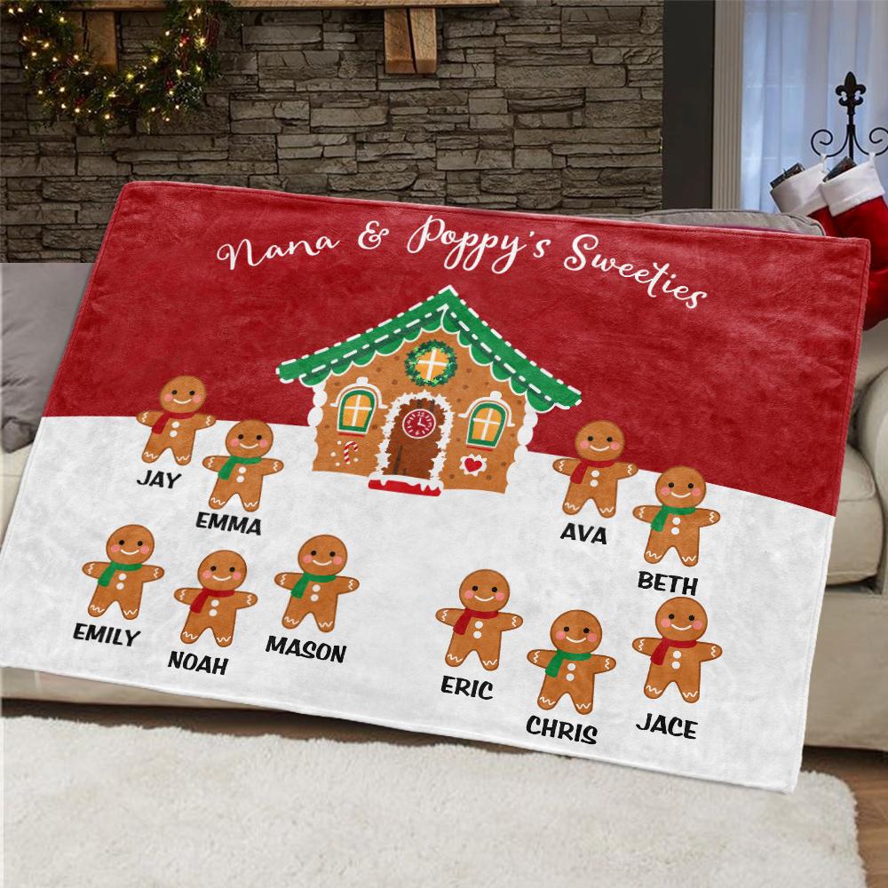 Custom Gingerbread Christmas Blanket with Children's Names