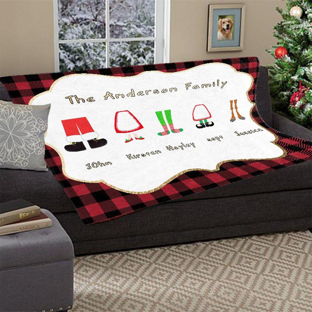 Personalized Christmas Feet Family Member's Name Fleece Blanket