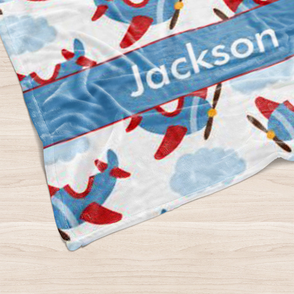 Custom airplane Baby Boy Name Blanket