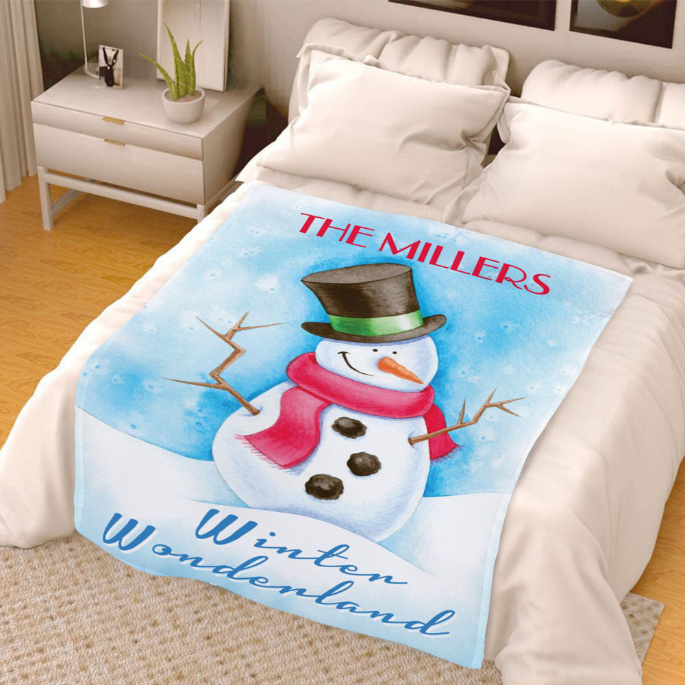 Personalized  Snowman Christmas Family Member Fleece Blanket