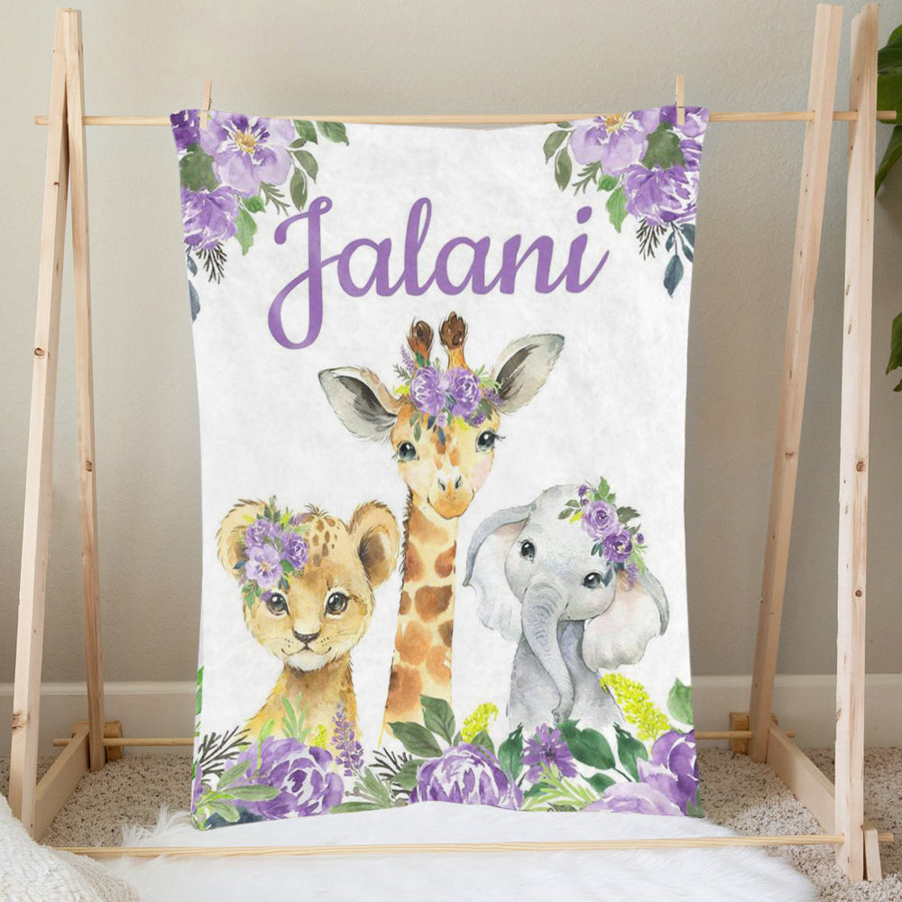 Custom Animal Flower Girl Name Blanket