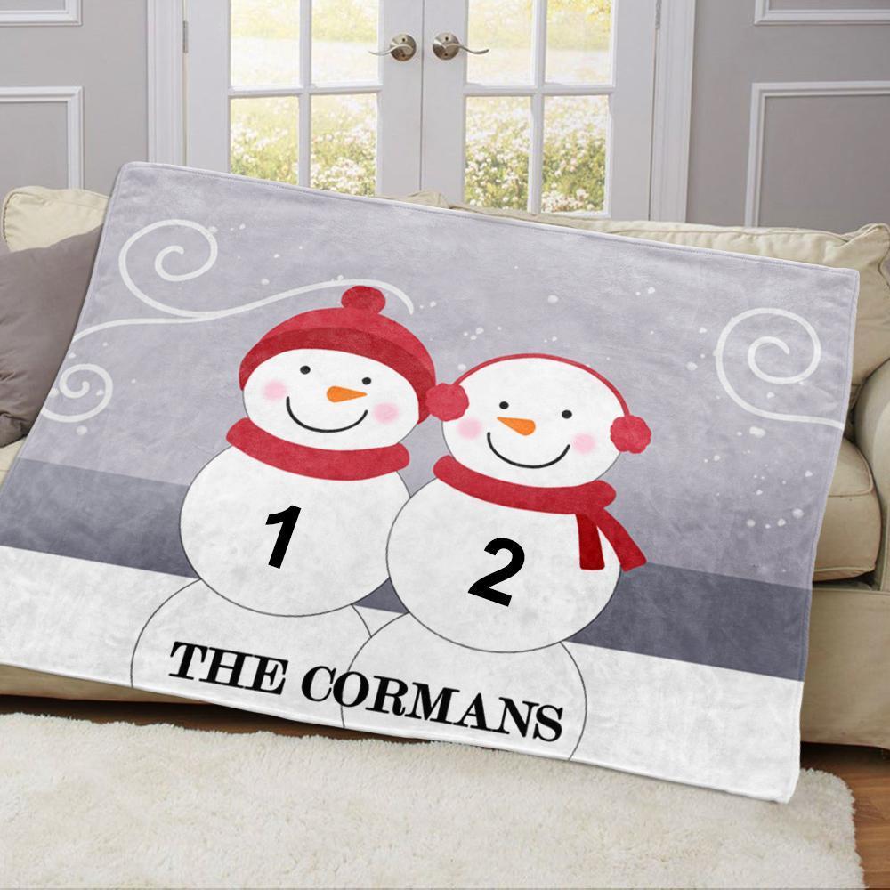 Personalized Snowman Family Blanket With Names