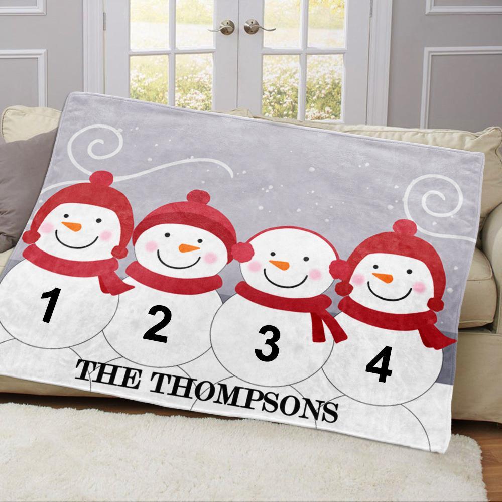 Personalized Snowman Family Blanket With Names