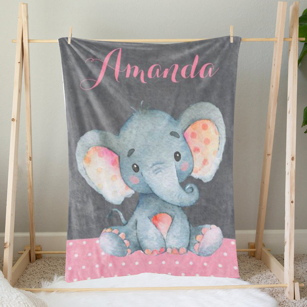 Custom Name Elephant Baby Boy Blanket