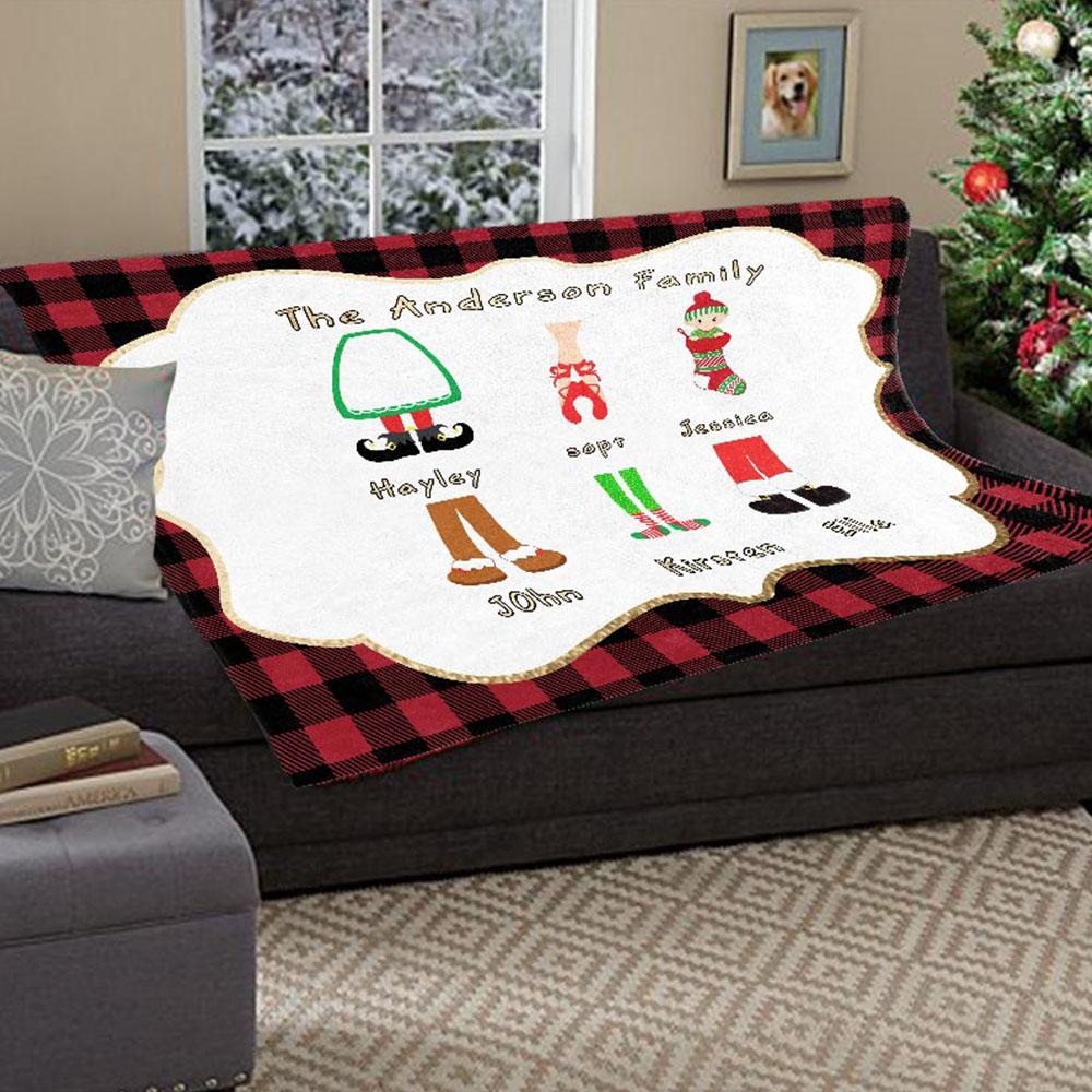 Personalized Christmas Feet Family Member's Name Fleece Blanket