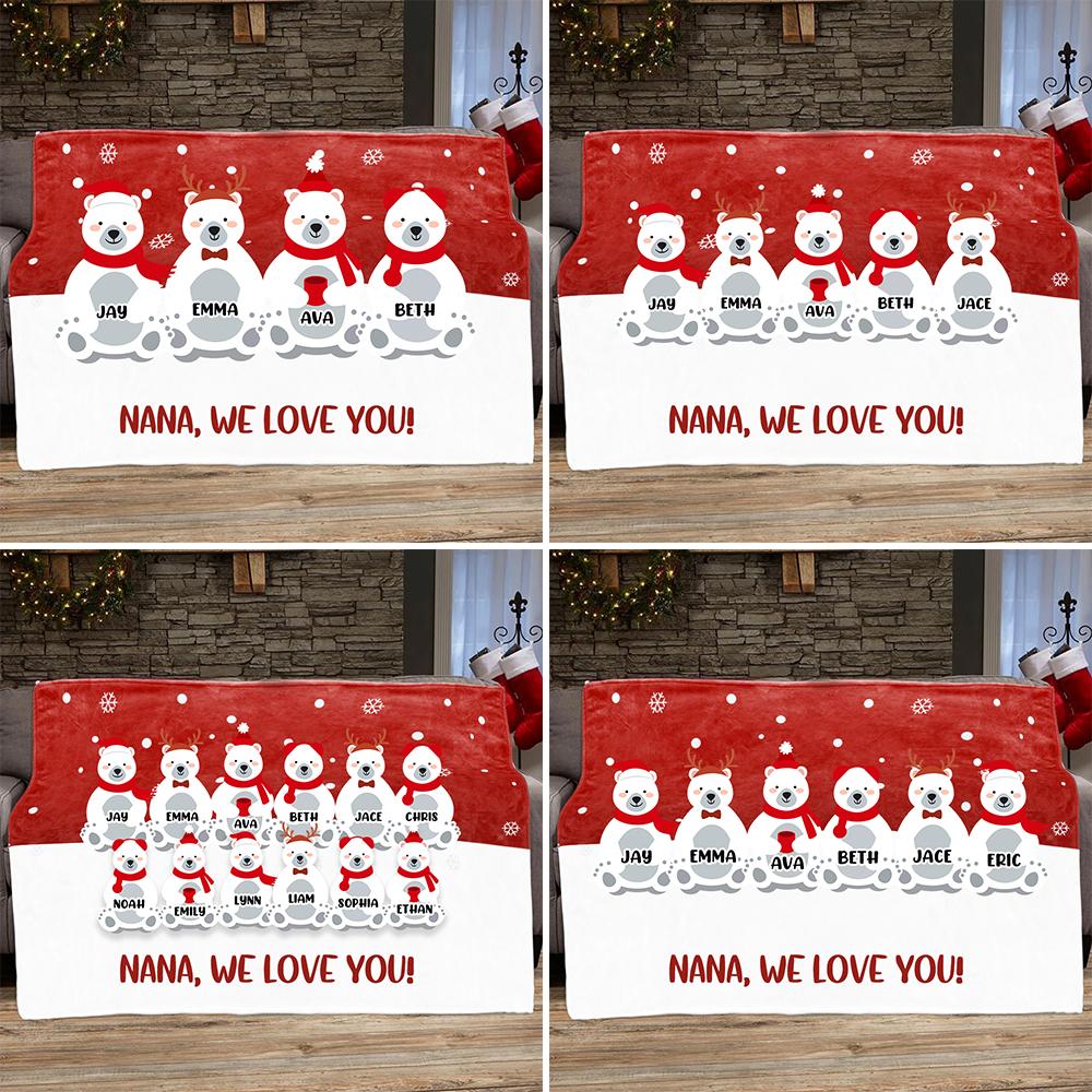 Personalized Christmas Polar Bear Blanket with Children's Names