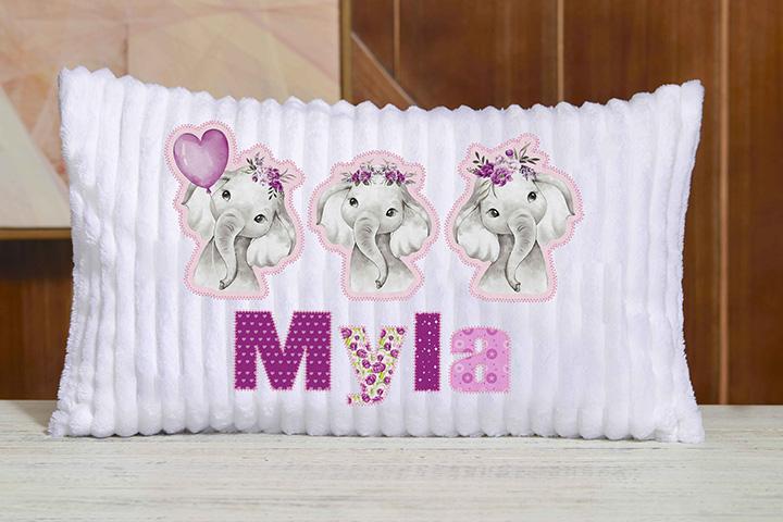 Custom Chenille Floral Pillow I11 - Purple Elephant