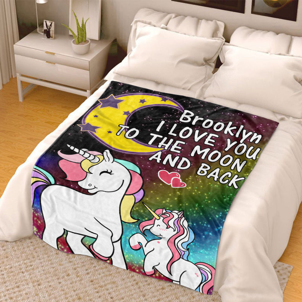 Personalized Magic Unicorn Premium Fleece Blanket - I Love You to The Moon & Back