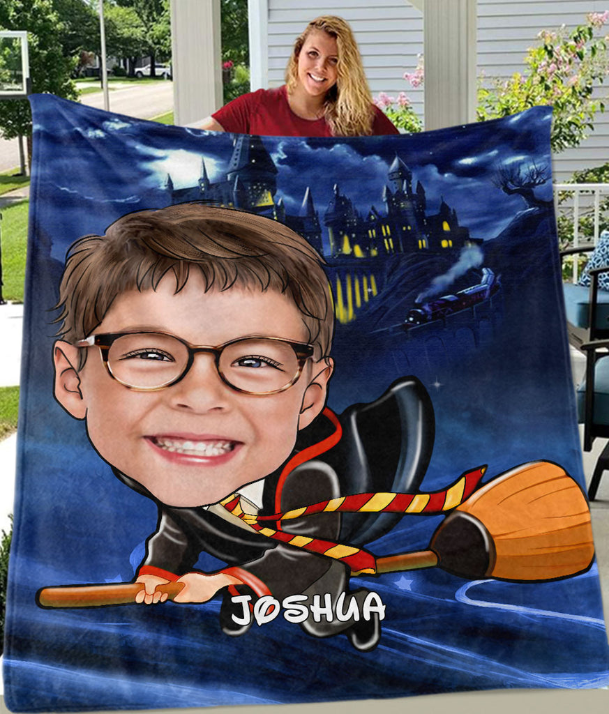 Personalized Hand-Drawing Kid's Photo Portrait Fleece Blanket IX