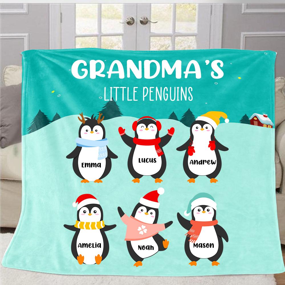 Personalized Penguins Christmas Blanket with Children's Names