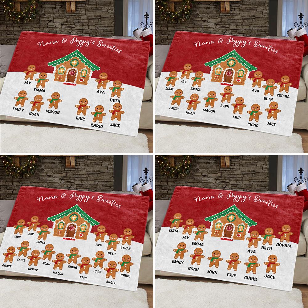 Custom Gingerbread Christmas Blanket with Children's Names