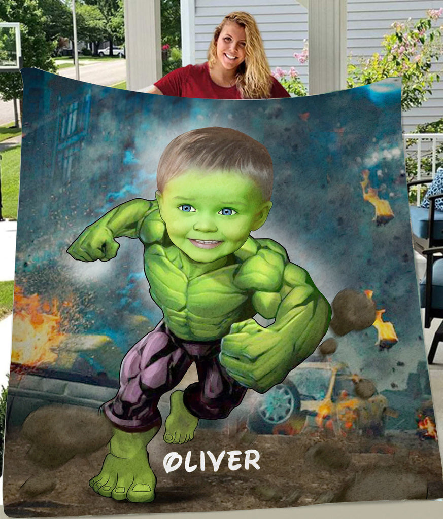 Personalized Hand-Drawing Kid's Photo Portrait Fleece Blanket III