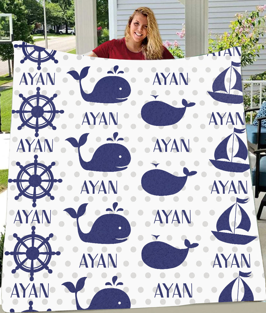 Personalized Name Nautical Fleece Blankets