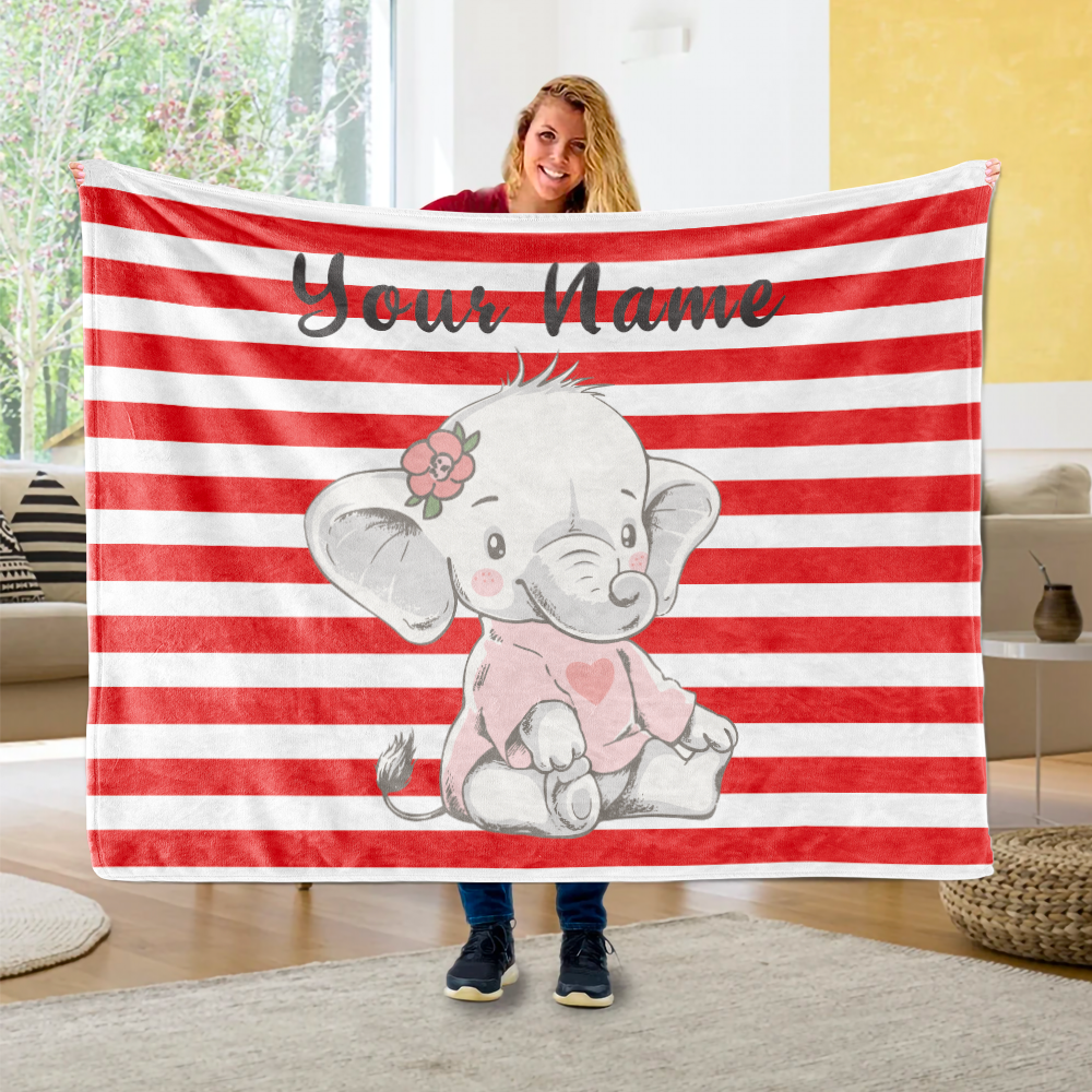 Personalized Baby Elephant Fleece Blanket I03