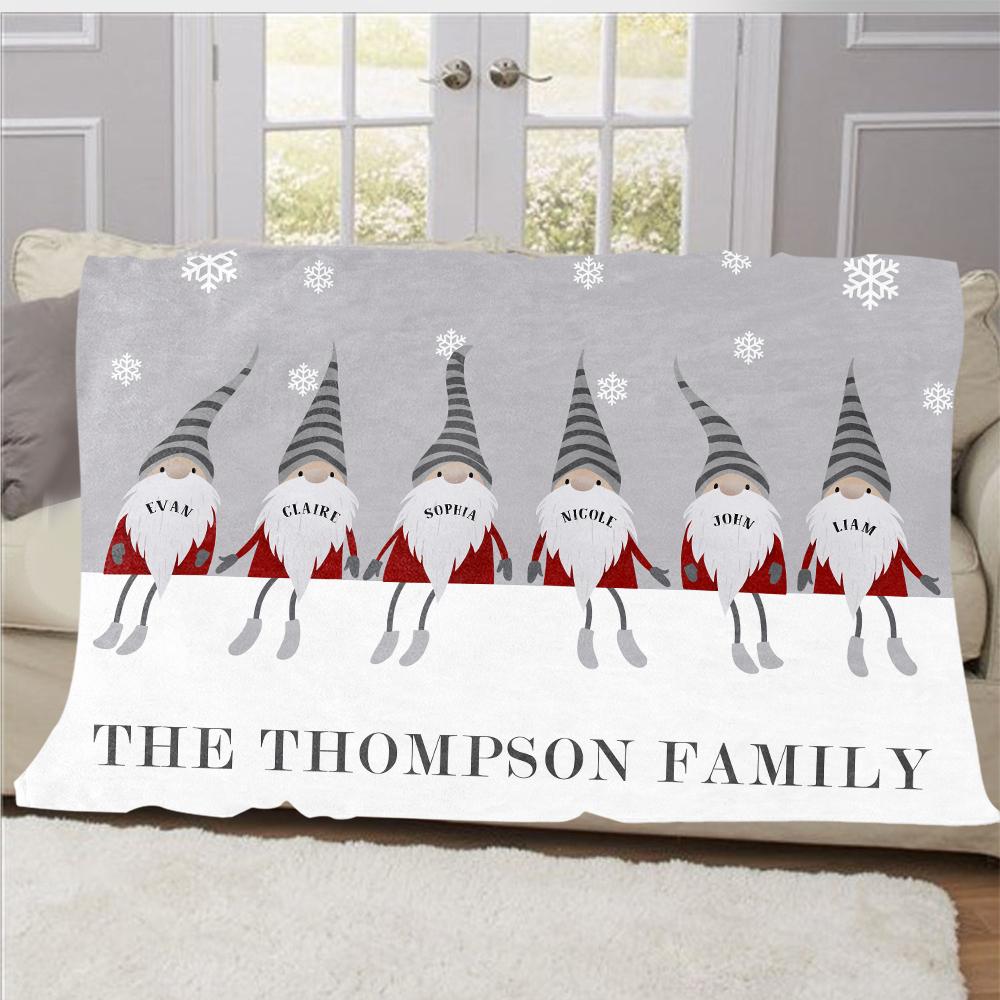 Personalized Christmas Gnomes Family Member's Name Fleece Blanket III