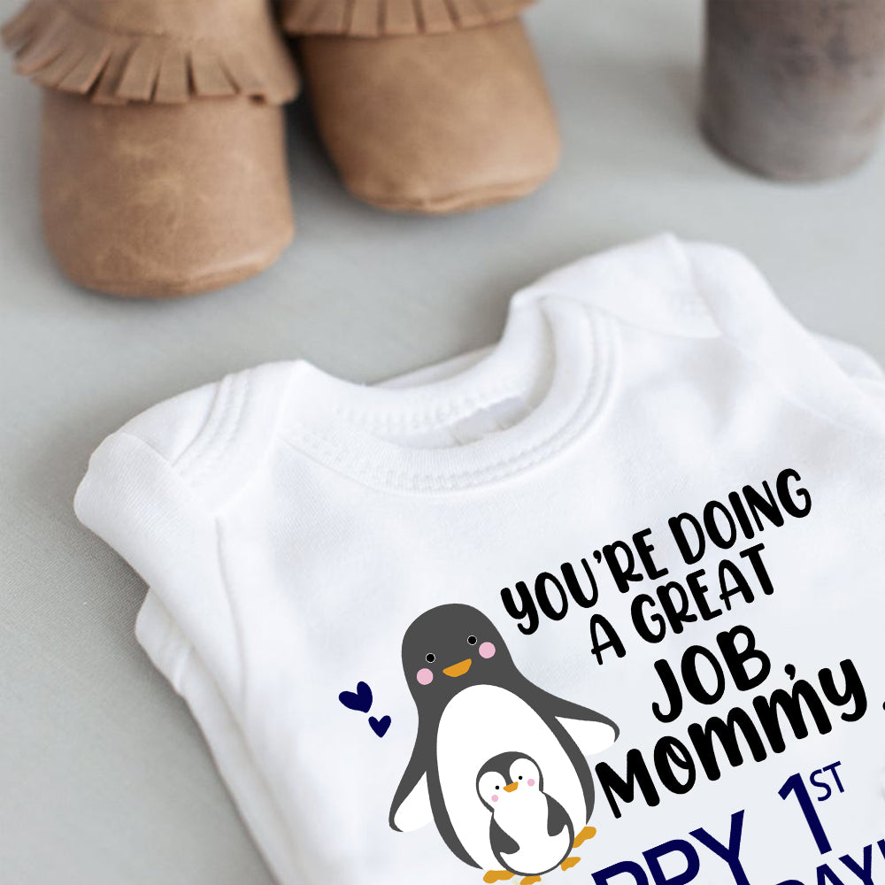 Custom Name Penguin Baby Onesie and Matching Mom Shirt - Perfect Mother's Day Gift