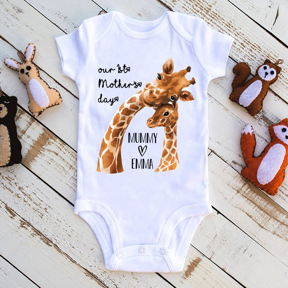 Custom Two Giraffe Mother's Day Baby Onesie