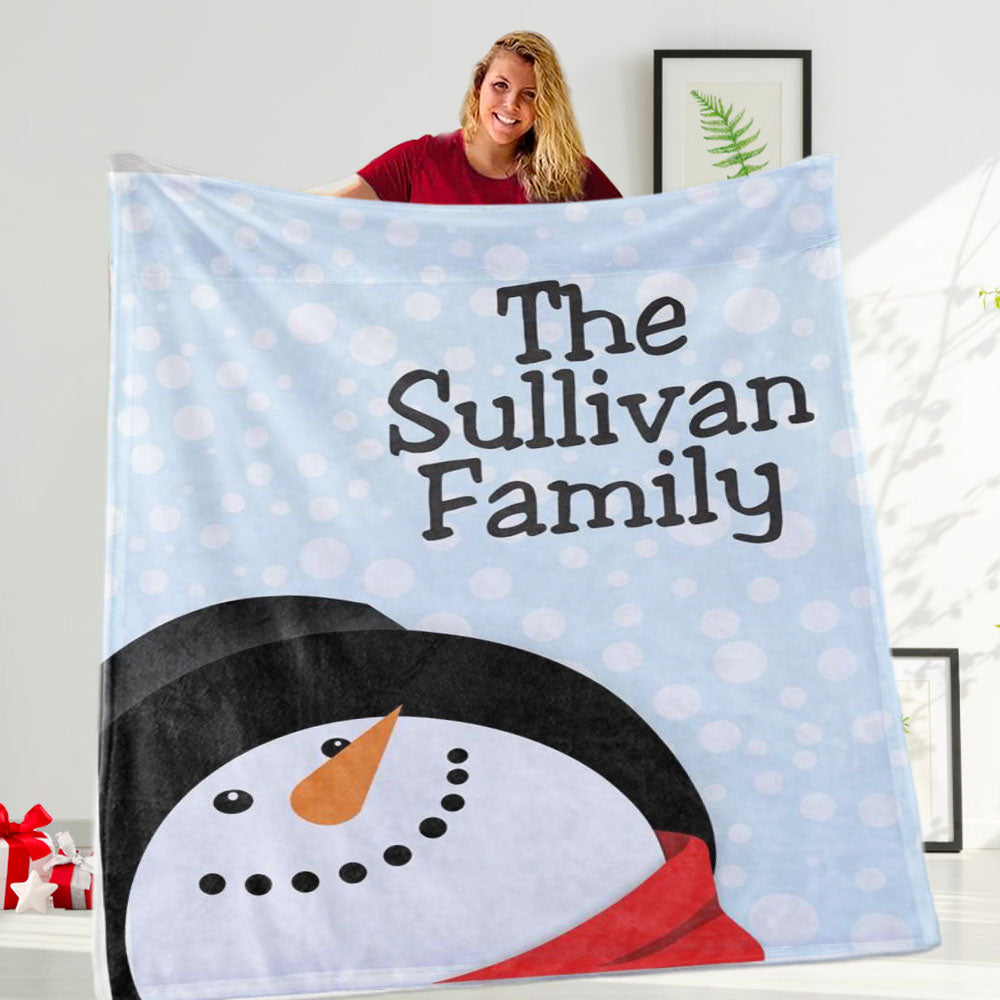 Personalized  Snowman Christmas Family Member Fleece Blanket