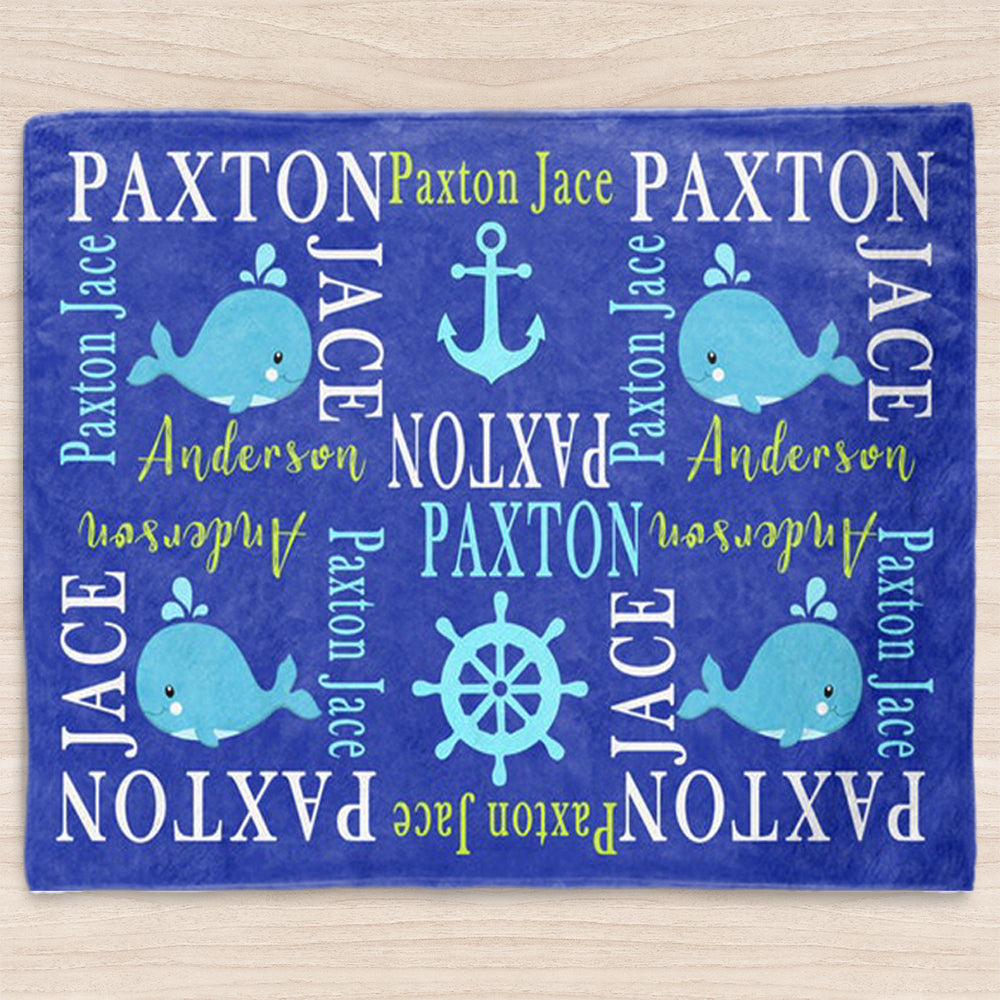 Custom Dolphin Name Baby Boy Blanket