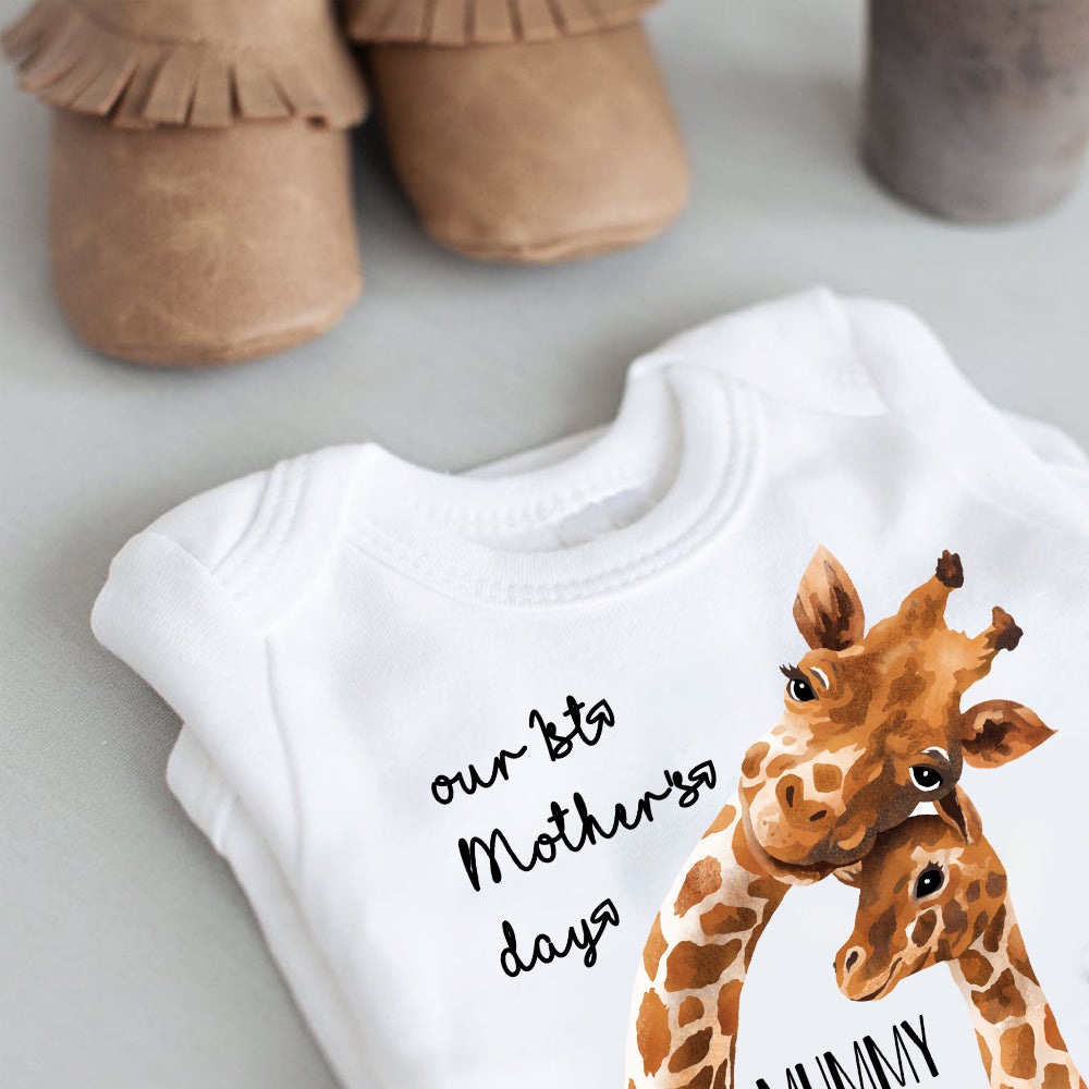 Custom Two Giraffe Mother's Day Baby Onesie