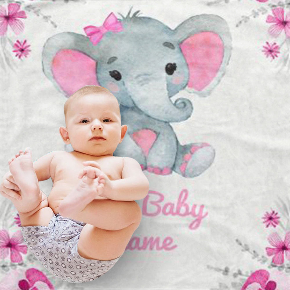 Custom Name Elephant Baby Boy and Girl Blanket