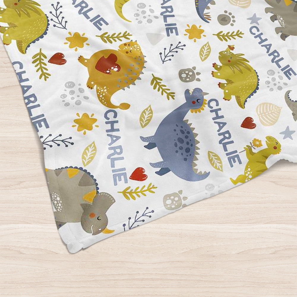 Custom Dinosaur Baby Boy Name Blanket