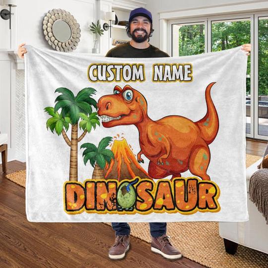 Custom KID'S Name Dinosaur Blankets -Made In USA
