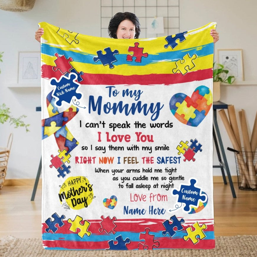 Custom "To My Mom" Autism Kid Fleece Blanket, Kid Name Blanket, Mother's Day GIft