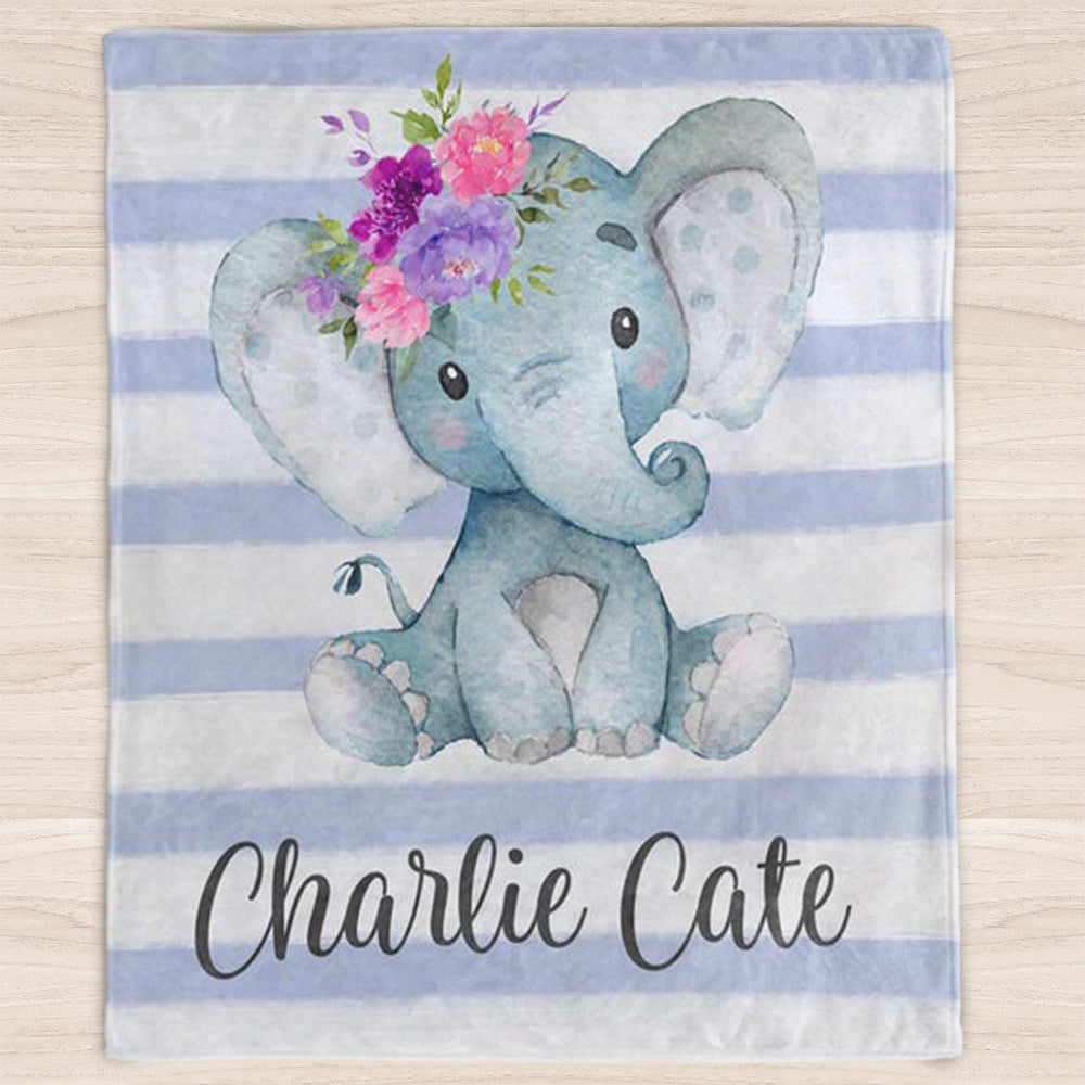 Custom Name Elephant Baby Boy and Girl Blanket