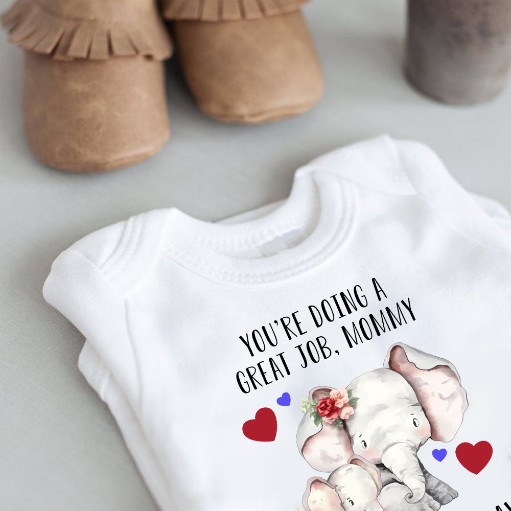 Custom Two Elephants Mother's Day Baby Onesie