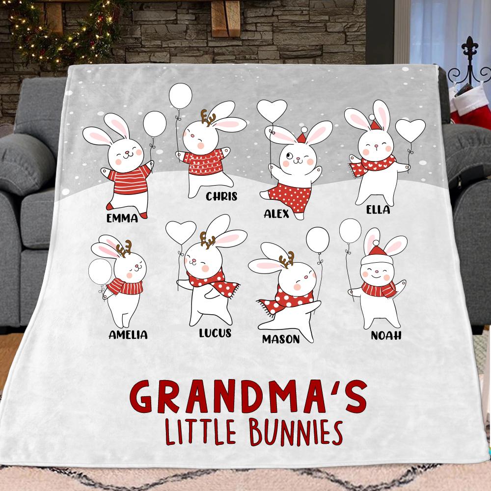 Personalized Christmas Family Member Bunny Fleece Blanket