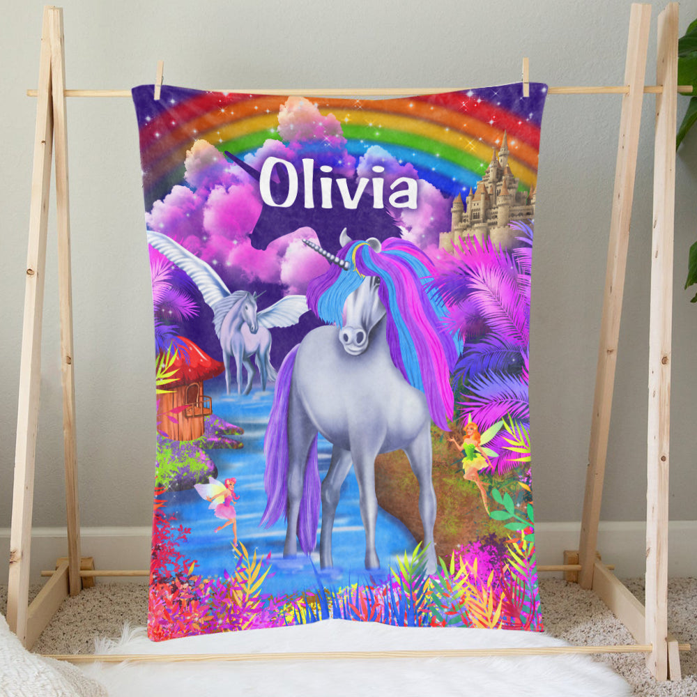 Custom Magical Unicorn Baby Girl Name Blanket